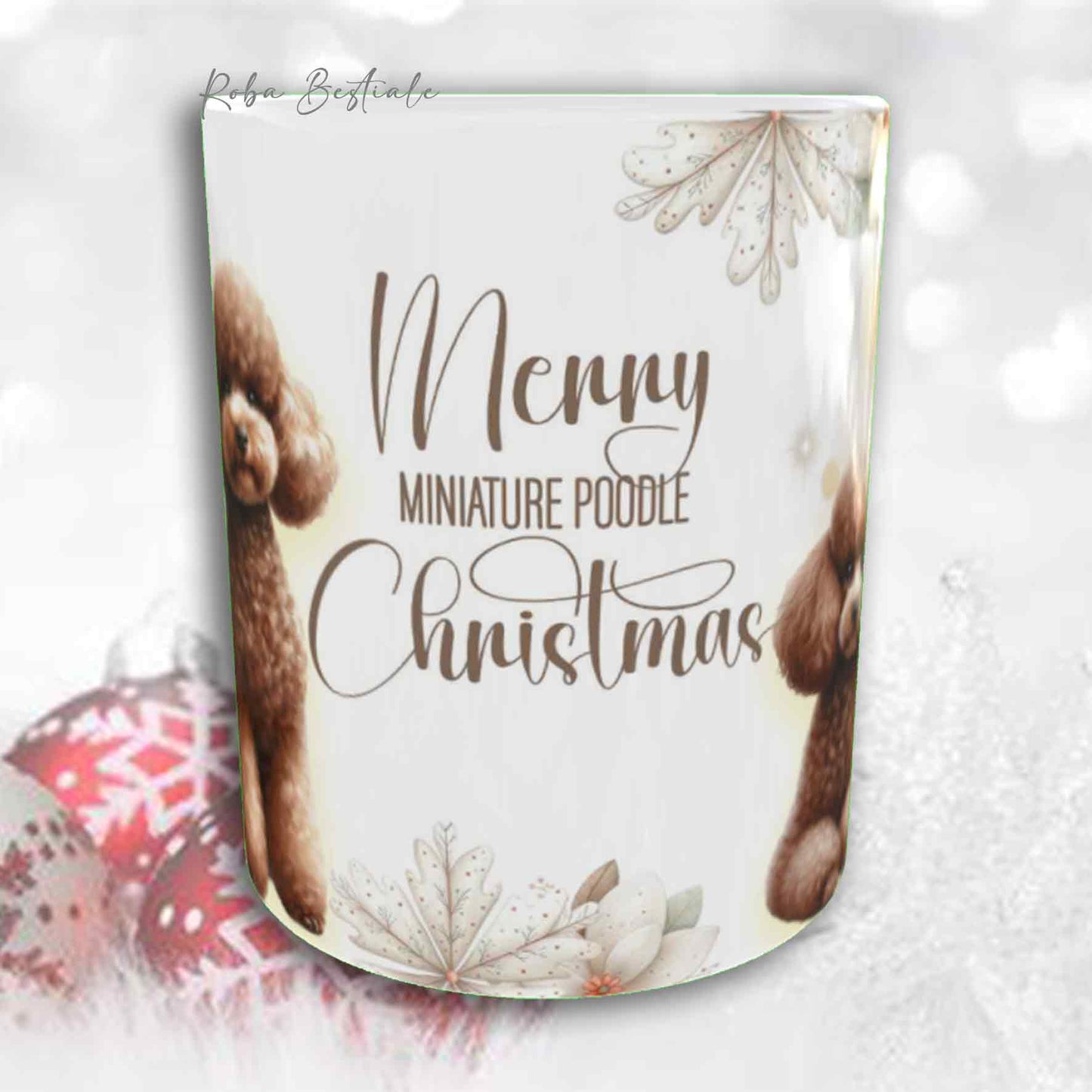 Tazza COZY WINTER - BARBONE Nano Marrone - In Ceramica, con manico color Oro - 330 ml