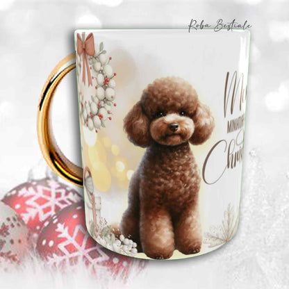 Tazza COZY WINTER - BARBONE Nano Marrone - In Ceramica, con manico color Oro - 330 ml