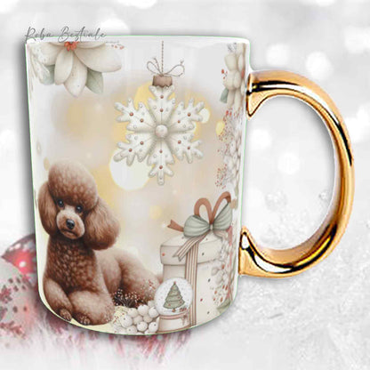 Tazza COZY WINTER - BARBONE Nano Marrone - In Ceramica, con manico color Oro - 330 ml