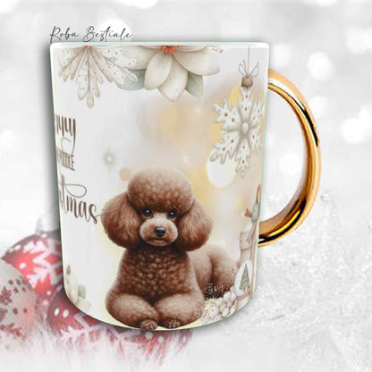 Tazza COZY WINTER - BARBONE Nano Marrone - In Ceramica, con manico color Oro - 330 ml