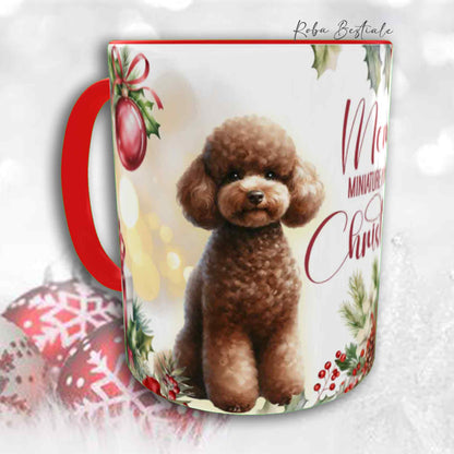 Tazza VINTAGE WINTER - BARBONE Nano Marrone - In Ceramica, con dettagli Rossi - 330 ml