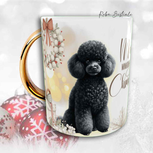 Tazza COZY WINTER - BARBONE Nano Nero - In Ceramica, con manico color Oro - 330 ml