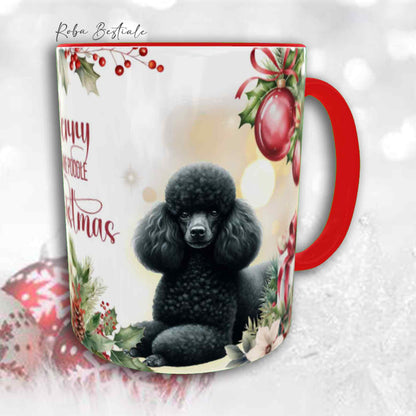 Tazza VINTAGE WINTER - BARBONE Nano Nero - In Ceramica, con dettagli Rossi - 330 ml