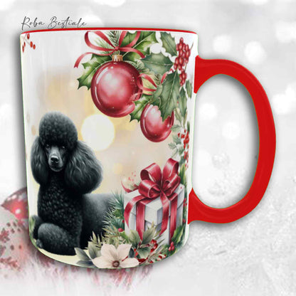 Tazza VINTAGE WINTER - BARBONE Nano Nero - In Ceramica, con dettagli Rossi - 330 ml