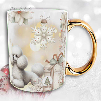 Tazza COZY WINTER - BARBONE Toy Bianco - In Ceramica, con manico color Oro - 330 ml