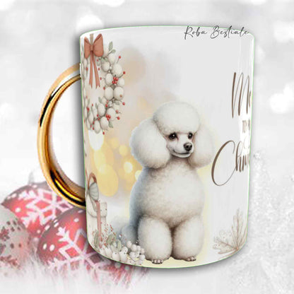 Tazza COZY WINTER - BARBONE Toy Bianco - In Ceramica, con manico color Oro - 330 ml