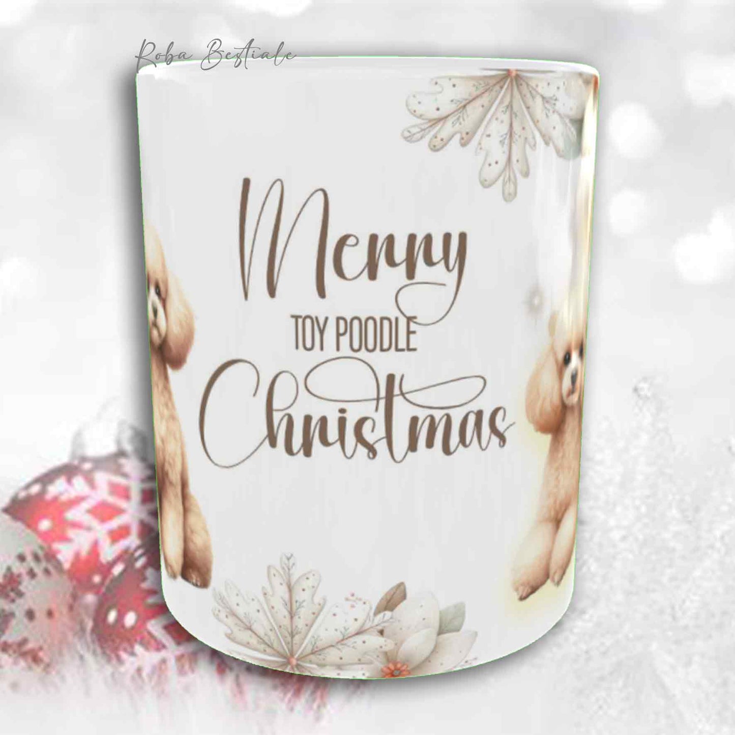 Tazza COZY WINTER - BARBONE Toy Fulvo - In Ceramica, con manico color Oro - 330 ml