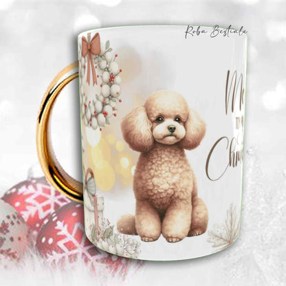 Tazza COZY WINTER - BARBONE Toy Fulvo - In Ceramica, con manico color Oro - 330 ml