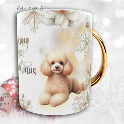 Tazza COZY WINTER - BARBONE Toy Fulvo - In Ceramica, con manico color Oro - 330 ml