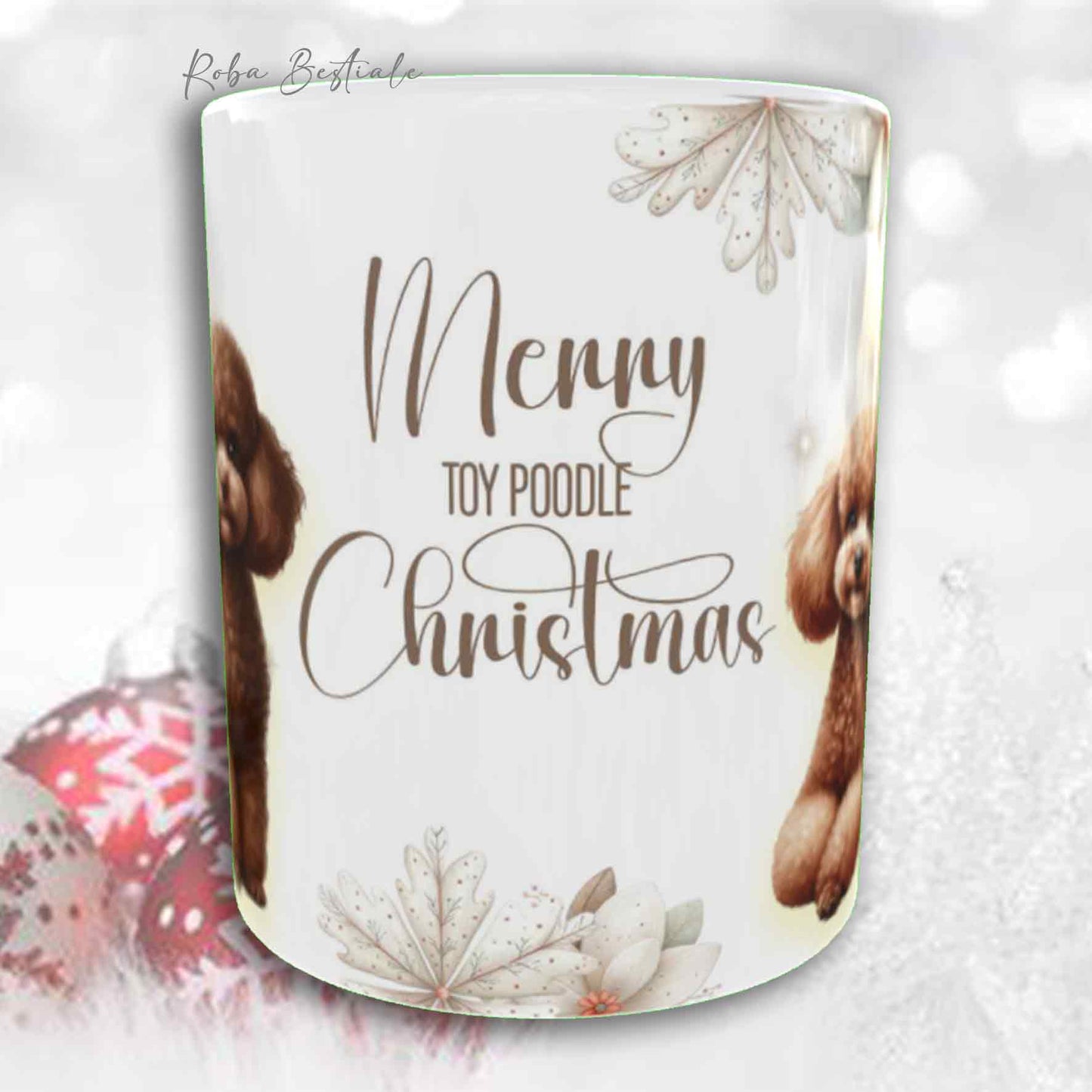 Tazza COZY WINTER - BARBONE Toy Marrone - In Ceramica, con manico color Oro - 330 ml