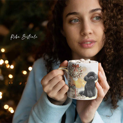 Tazza COZY WINTER - BARBONE Toy Nero - In Ceramica, con manico color Oro - 330 ml