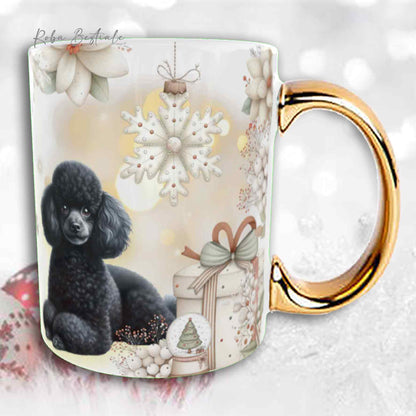 Tazza COZY WINTER - BARBONE Toy Nero - In Ceramica, con manico color Oro - 330 ml