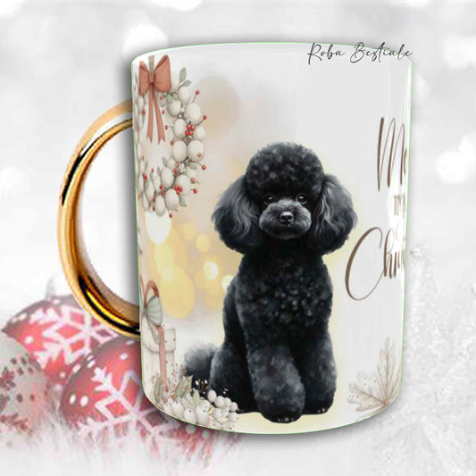 Tazza COZY WINTER - BARBONE Toy Nero - In Ceramica, con manico color Oro - 330 ml