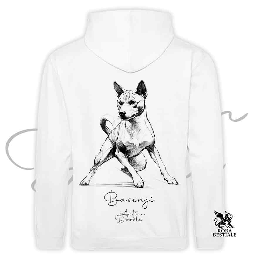 Felpa ACTION DOODLE - BASENJI - Con Cappuccio e Tasconi, diversi colori, Unisex - dalla XS alla 3XL