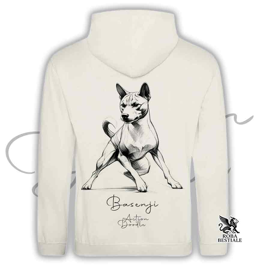 Felpa ACTION DOODLE - BASENJI - Con Cappuccio e Tasconi, diversi colori, Unisex - dalla XS alla 3XL