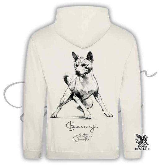 Felpa ACTION DOODLE - BASENJI - Con Cappuccio e Tasconi, diversi colori, Unisex - dalla XS alla 3XL