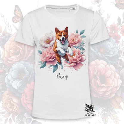 T-Shirt PEONY - BASENJI Red and White - White or Beige, Men's or Women's - from XS to 5XL