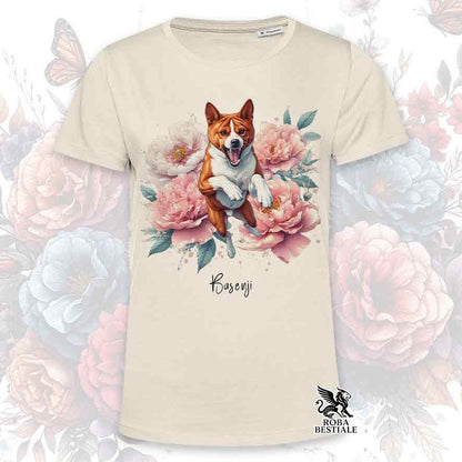 T-Shirt PEONY - BASENJI Red and White - White or Beige, Men's or Women's - from XS to 5XL