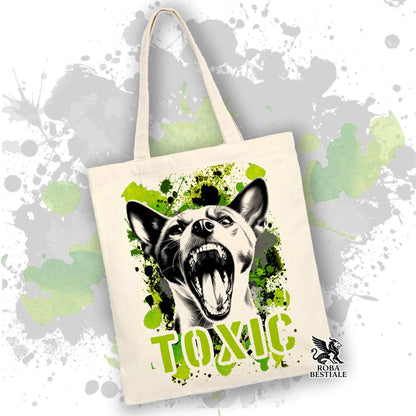 Tote Bag TOXIC - BASENJI - 100% Cotone - Bianca o Beige