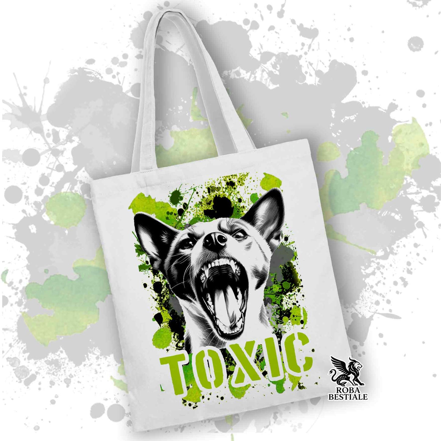 Tote Bag TOXIC - BASENJI - 100% Cotone - Bianca o Beige