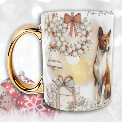 Tazza COZY WINTER - BASENJI - In Ceramica, con manico color Oro - 330 ml