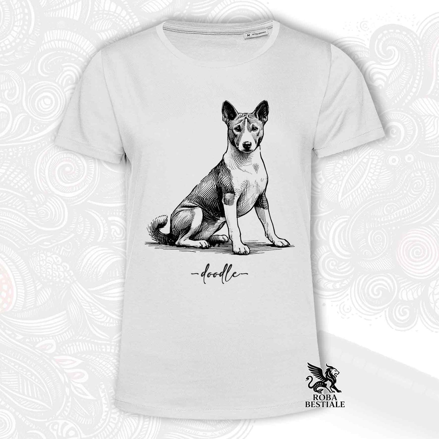 T-Shirt DOODLE - BASENJI - Bianca o Beige, da Uomo o da Donna - dalla XS alla 5XL