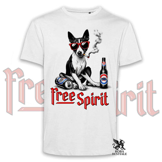 T-Shirt FREE SPIRIT - BASENJI - Bianca o Beige, da Uomo o da Donna - dalla XS alla 5XL