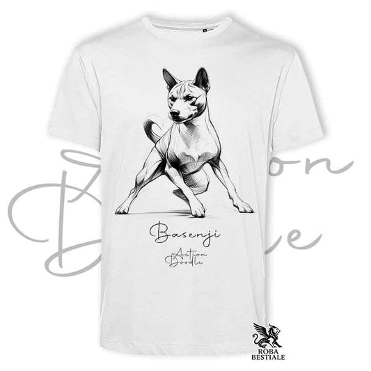 T-Shirt ACTION DOODLE - BASENJI - Bianca o Beige, da Uomo o da Donna - dalla XS alla 5XL
