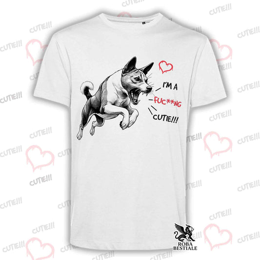 T-Shirt CUTIE - BASENJI - Bianca o Beige, da Uomo o da Donna - dalla XS alla 5XL