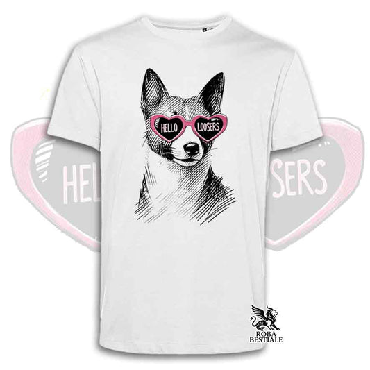 T-Shirt HELLO LOOSERS - BASENJI - Bianca o Beige, da Uomo o da Donna - dalla XS alla 5XL