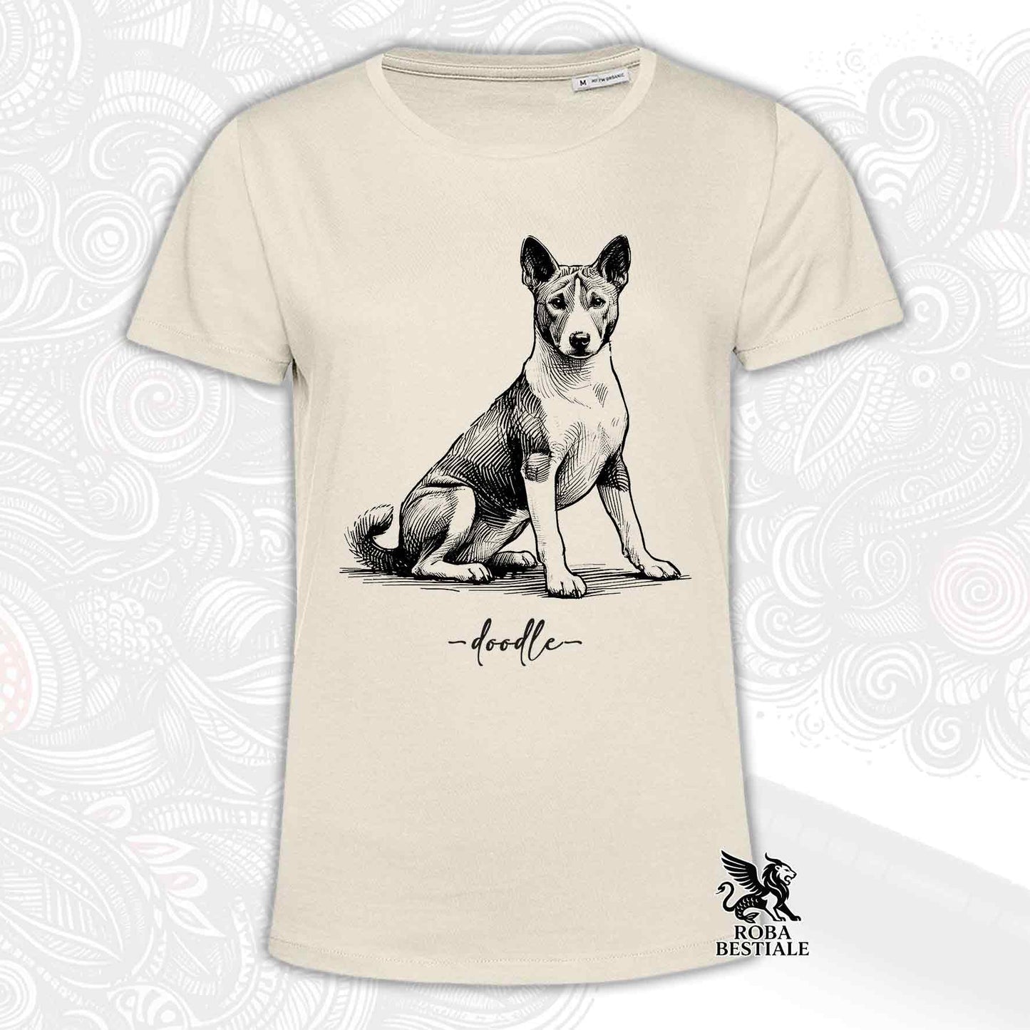 T-Shirt DOODLE - BASENJI - Bianca o Beige, da Uomo o da Donna - dalla XS alla 5XL