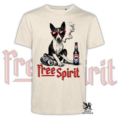 T-Shirt FREE SPIRIT - BASENJI - Bianca o Beige, da Uomo o da Donna - dalla XS alla 5XL