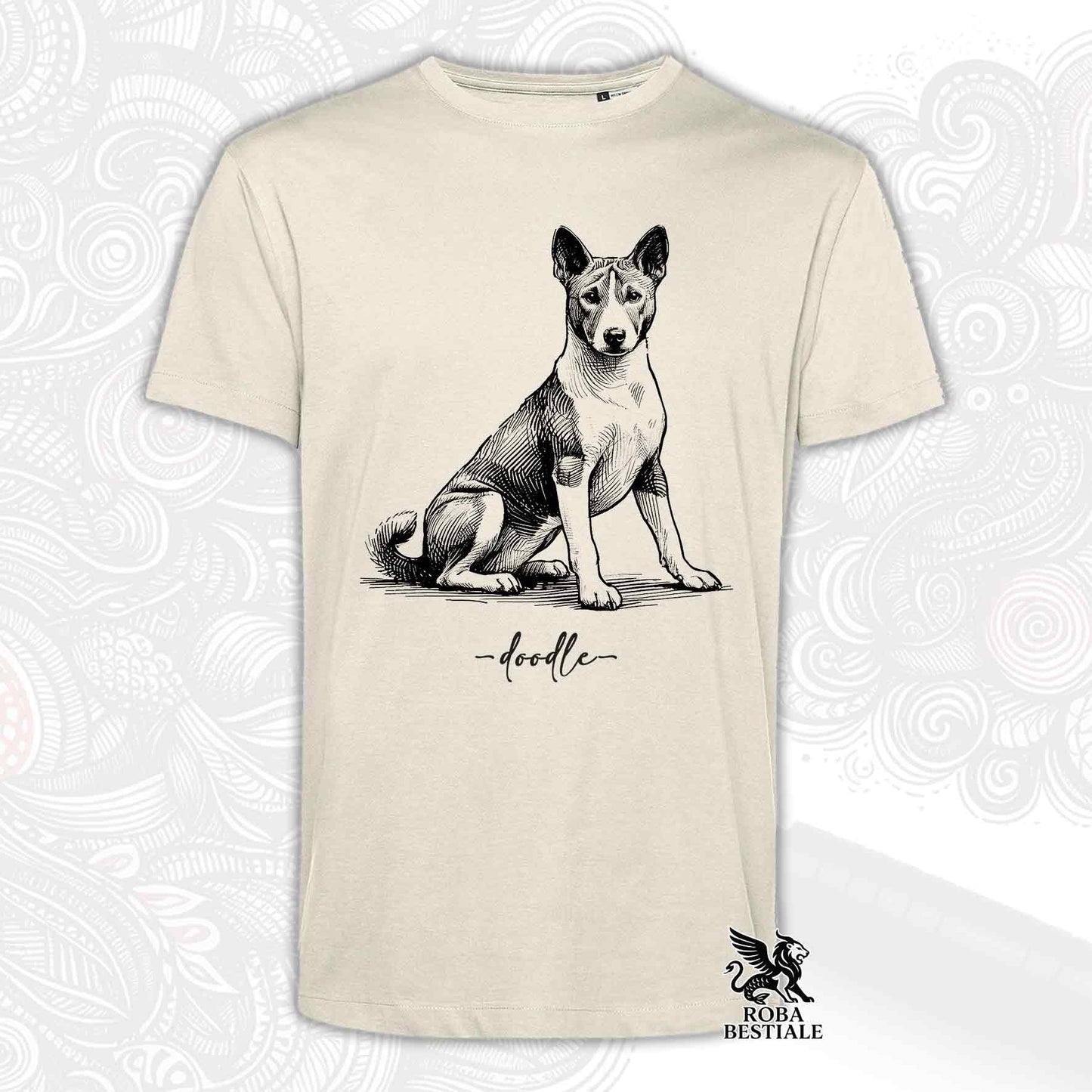 T-Shirt DOODLE - BASENJI - Bianca o Beige, da Uomo o da Donna - dalla XS alla 5XL