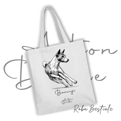 Shopper ACTION DOODLE - BASENJI 1 - Diversi colori disponibili, 100% Cotone