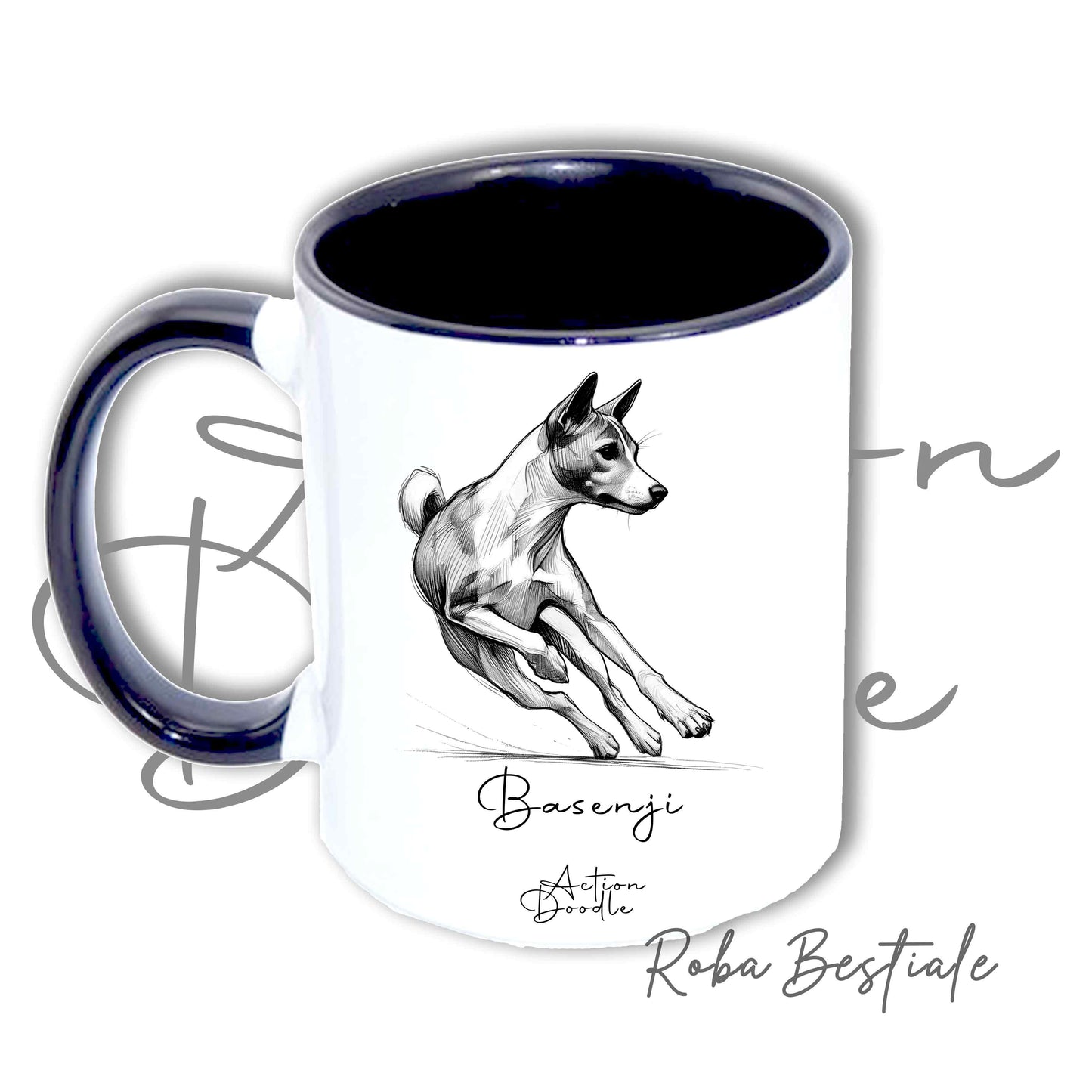Tazza ACTION DOODLE - BASENJI 1 - In Ceramica, con manico e interno colorati - 330 ml