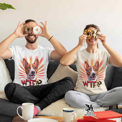 T-Shirt WTF?? - BASENJI Bianco e Rosso - Bianca o Beige, da Uomo o da Donna - dalla XS alla 5XL