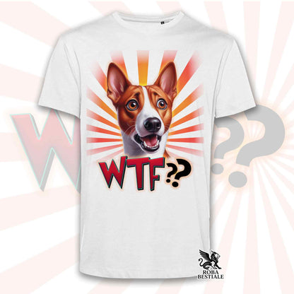 T-Shirt WTF?? - BASENJI Bianco e Rosso - Bianca o Beige, da Uomo o da Donna - dalla XS alla 5XL
