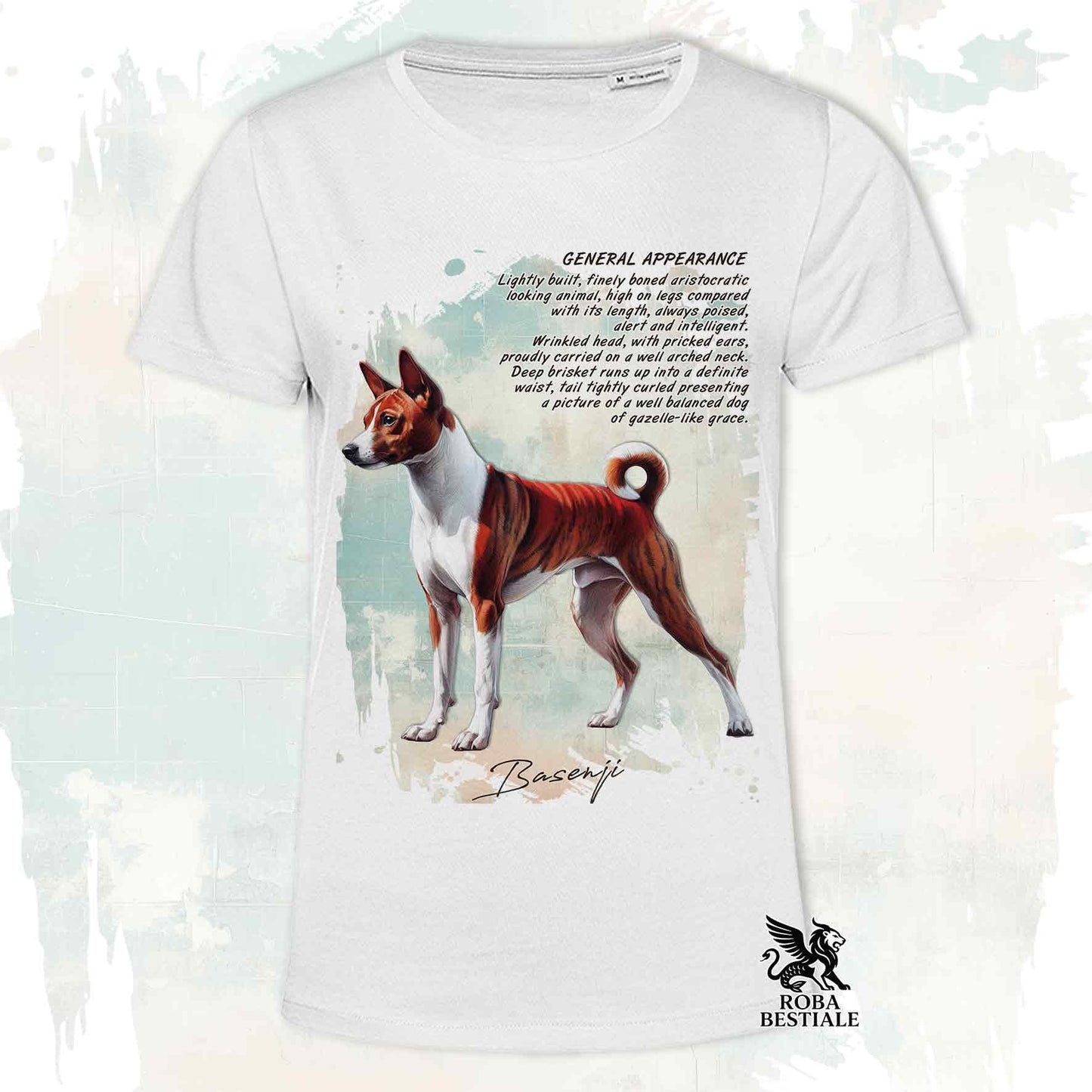 T-Shirt APPEARANCE - BASENJI Bianco e Tigrato - Bianca o Beige, da Uomo o da Donna - dalla XS alla 5XL