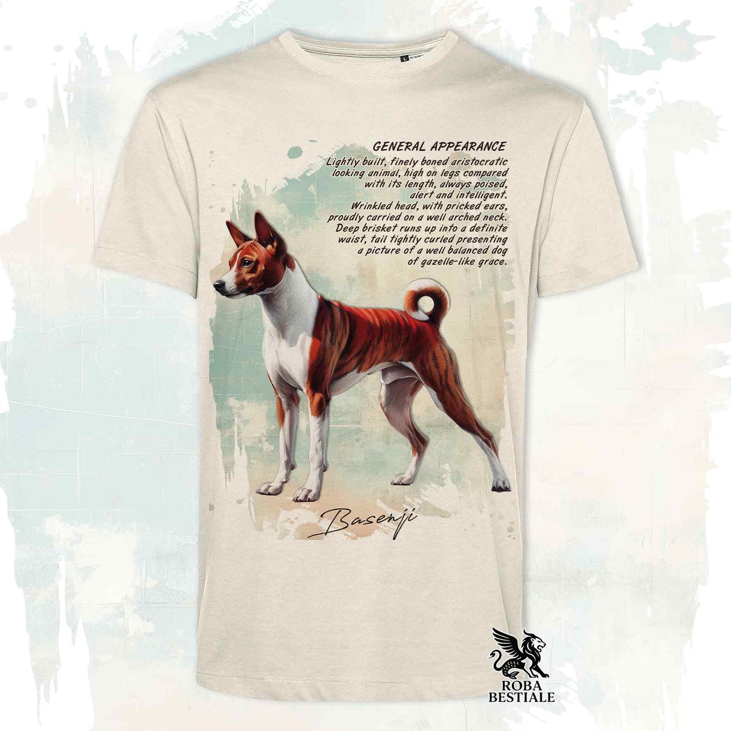 T-Shirt APPEARANCE - BASENJI Bianco e Tigrato - Bianca o Beige, da Uomo o da Donna - dalla XS alla 5XL