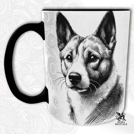 Tazza DOODLE - BASENJI - In Ceramica, con manico e interno colorato - 330 ml