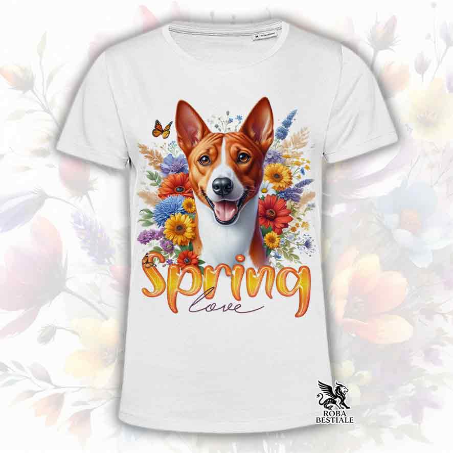 T-Shirt SPRING LOVE - Red and White BASENJI - White or Beige, for Men or Women - from XS to 5XL