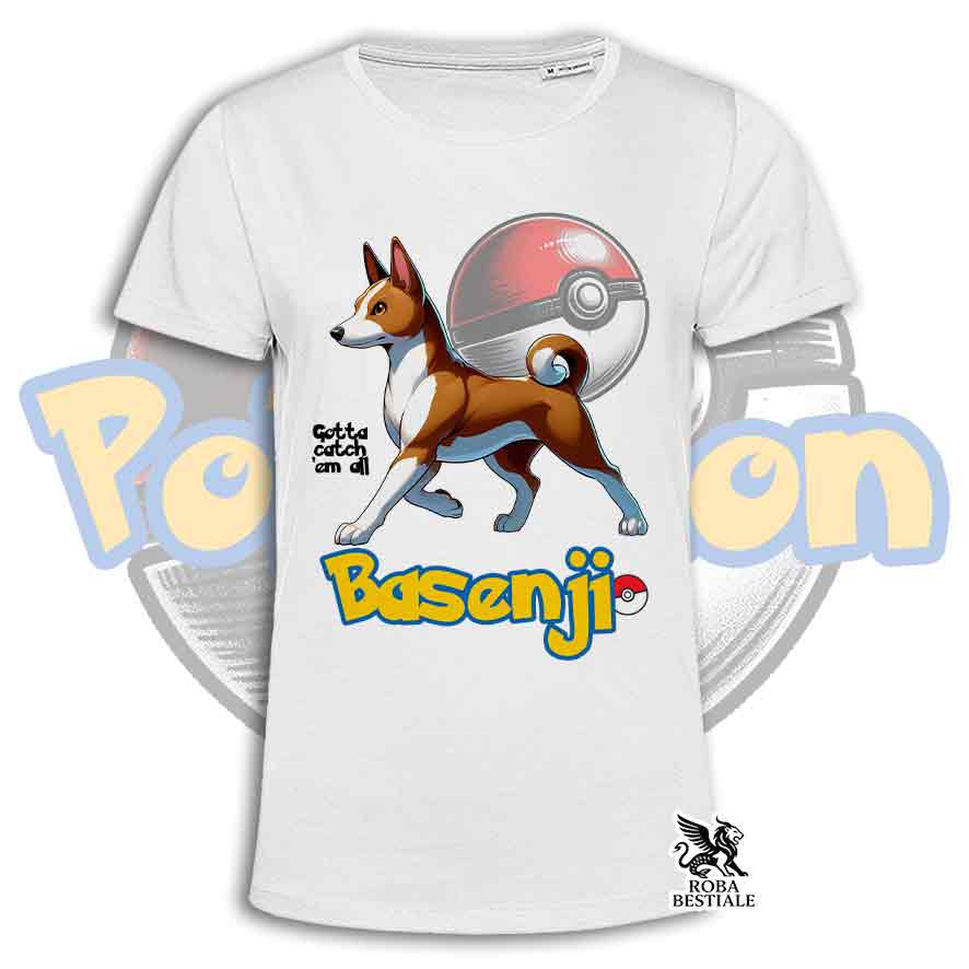 T-Shirt POKEMON - BASENJI Rosso e Bianco - Bianca o Beige, da Uomo o da Donna - dalla XS alla 5XL