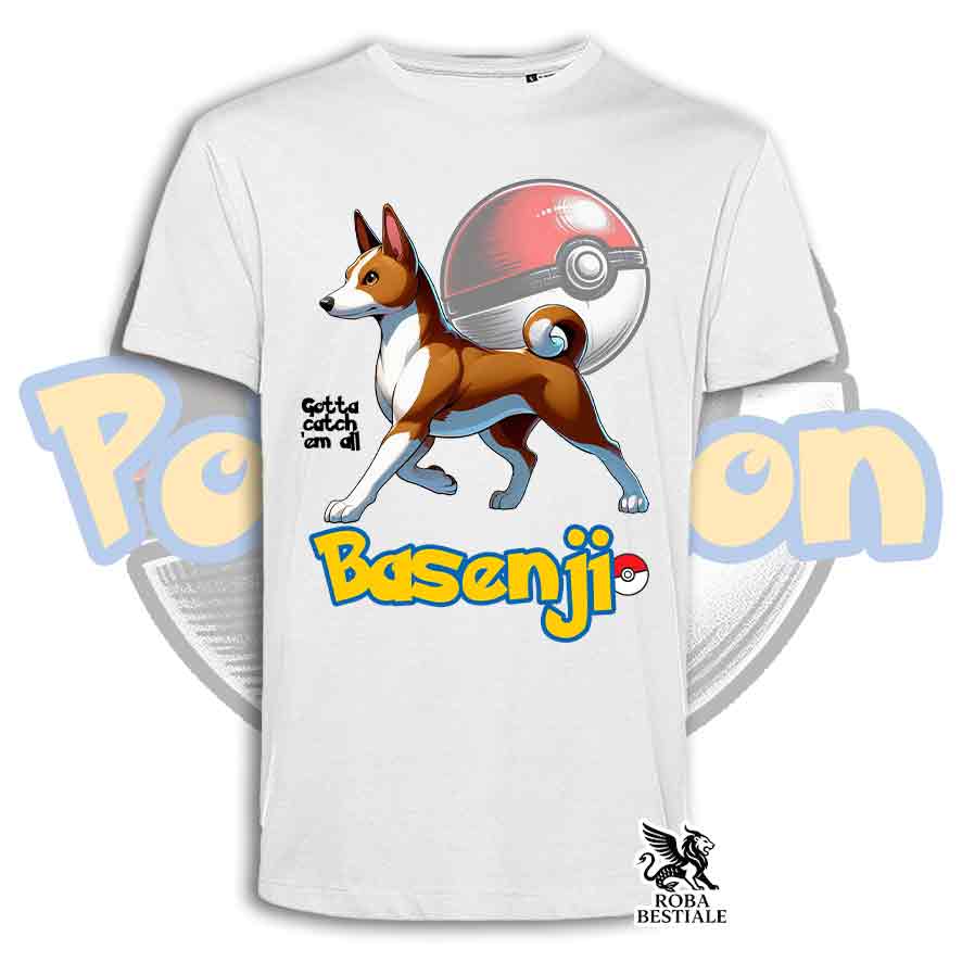 T-Shirt POKEMON - BASENJI Rosso e Bianco - Bianca o Beige, da Uomo o da Donna - dalla XS alla 5XL