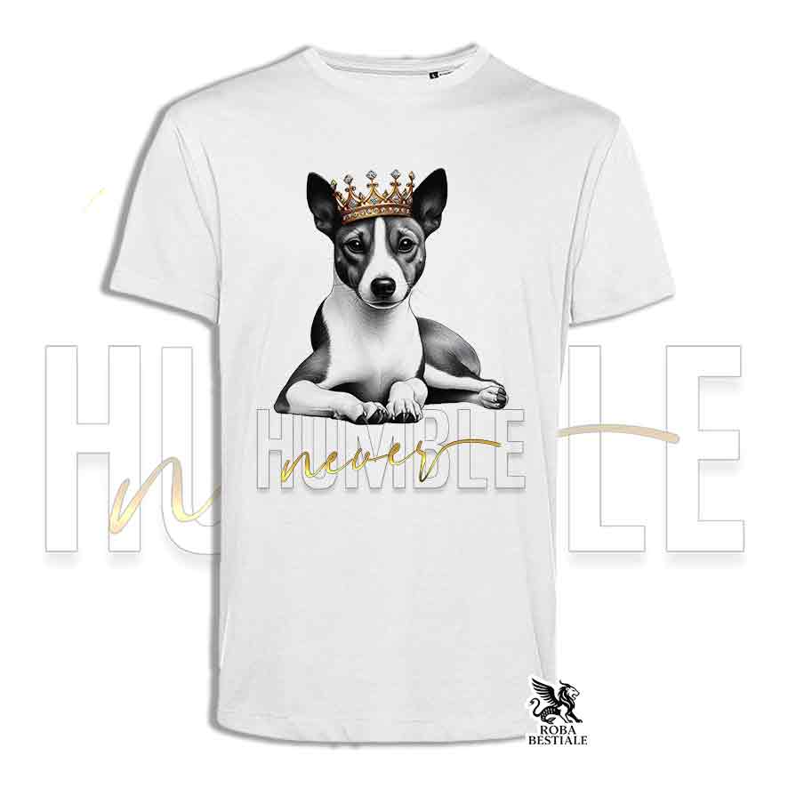 T-shirt NEVER HUMBLE - BASENJI - Bianca o Beige, da Uomo o da Donna - dalla XS alla 5XL
