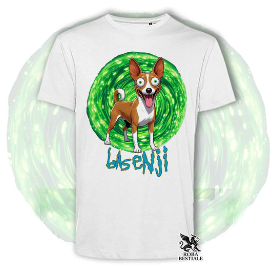 T-Shirt RICK e MORTY - BASENJI Rosso e Bianco - Bianca o Beige, da Uomo o da Donna - dalla XS alla 5XL