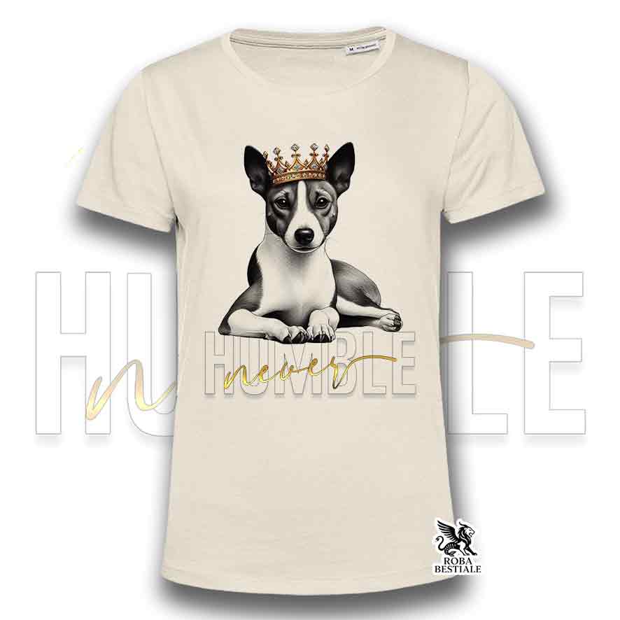 T-shirt NEVER HUMBLE - BASENJI - Bianca o Beige, da Uomo o da Donna - dalla XS alla 5XL
