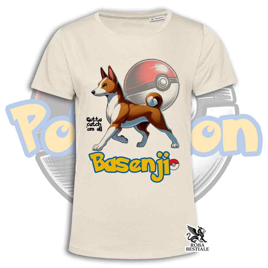 T-Shirt POKEMON - BASENJI Rosso e Bianco - Bianca o Beige, da Uomo o da Donna - dalla XS alla 5XL