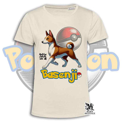 T-Shirt POKEMON - BASENJI Rosso e Bianco - Bianca o Beige, da Uomo o da Donna - dalla XS alla 5XL