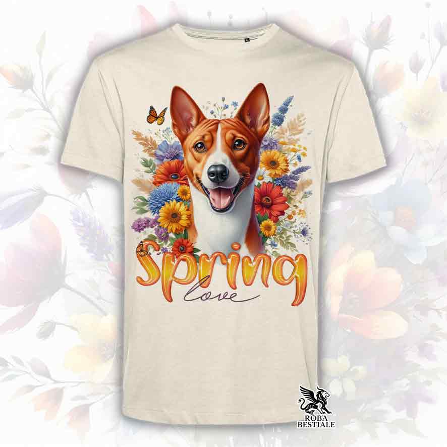 T-Shirt SPRING LOVE - Red and White BASENJI - White or Beige, for Men or Women - from XS to 5XL