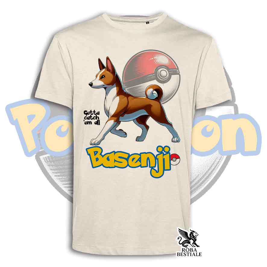 T-Shirt POKEMON - BASENJI Rosso e Bianco - Bianca o Beige, da Uomo o da Donna - dalla XS alla 5XL